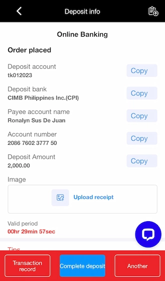 Step 3: Please copy the beneficiary bank information for JeetWin Slot to initiate a transfer